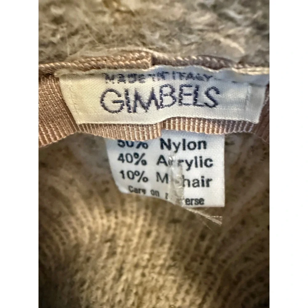 Vintage Gimbels Made in Italy Mohair Blend Cloche Hat Beige Knit Rolled Brim